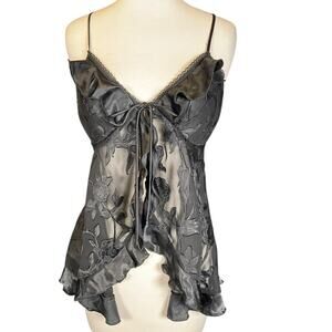 Y2K Seductive Wear by Cinema Etoile Sheer Floral Burnout Babydoll Cami Satin S